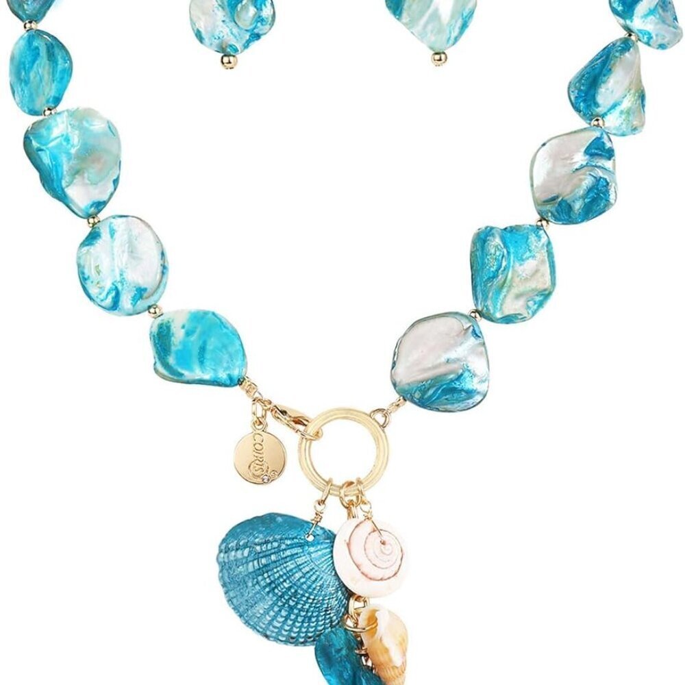 Natural Seashell Jewelry Set for Women - Unique Shell Necklace & Earrings for Gi